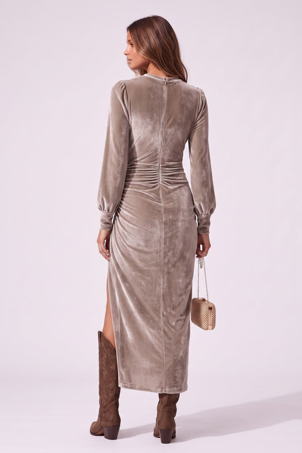 Sheath-Column Tea Length Velvet Wedding Guest Dress CG0370