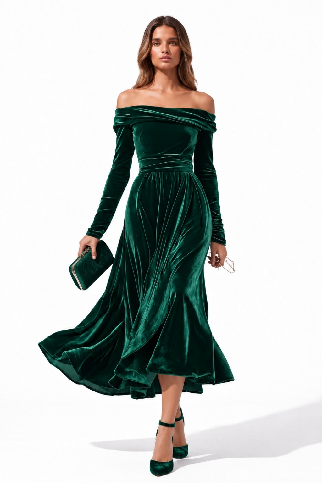 A-Line Tea Length Velvet Wedding Guest Dress CG0371