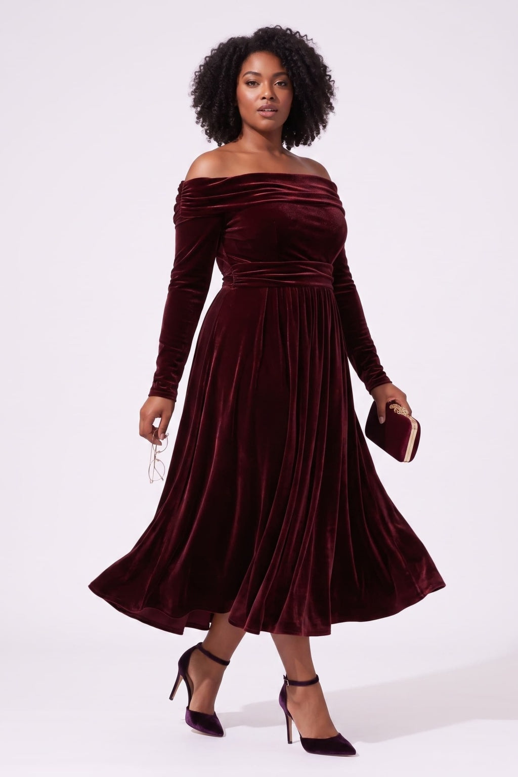 A-Line Tea Length Velvet Wedding Guest Dress CG0371