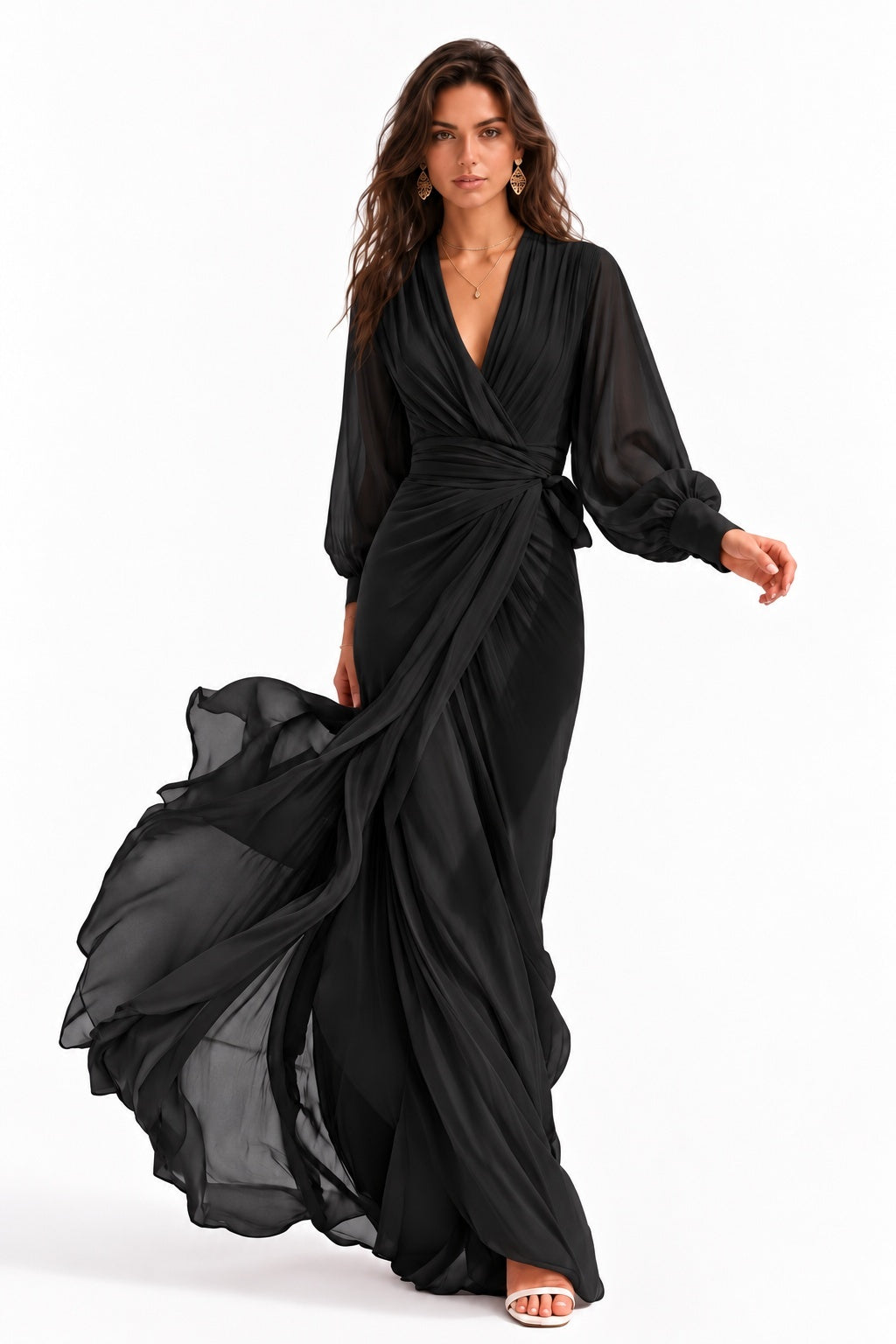 Sheath-Column Floor Length Chiffon Wedding Guest Dress CG0372