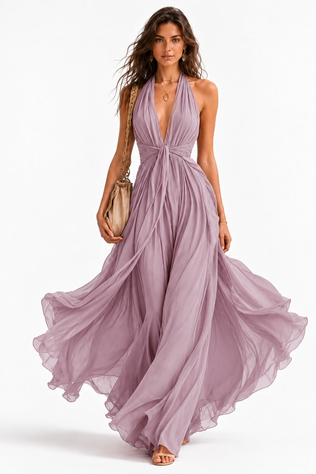 A-Line Floor Length Chiffon Wedding Guest Dress CG0374