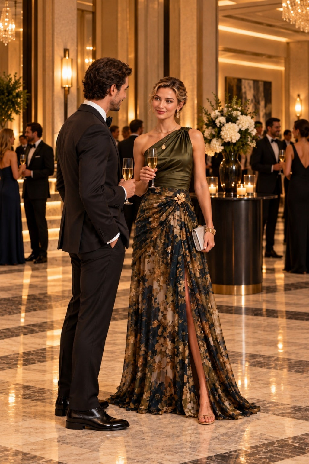 Sheath-Column Floor Length Stretch Satin Print Wedding Guest Dress CG0375