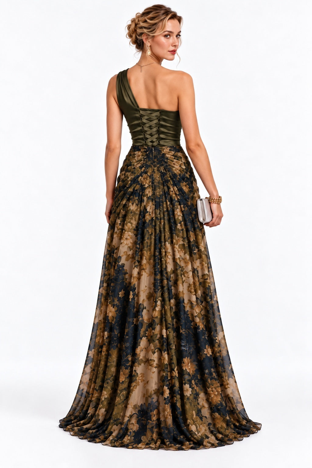 Sheath-Column Floor Length Stretch Satin Print Wedding Guest Dress CG0375