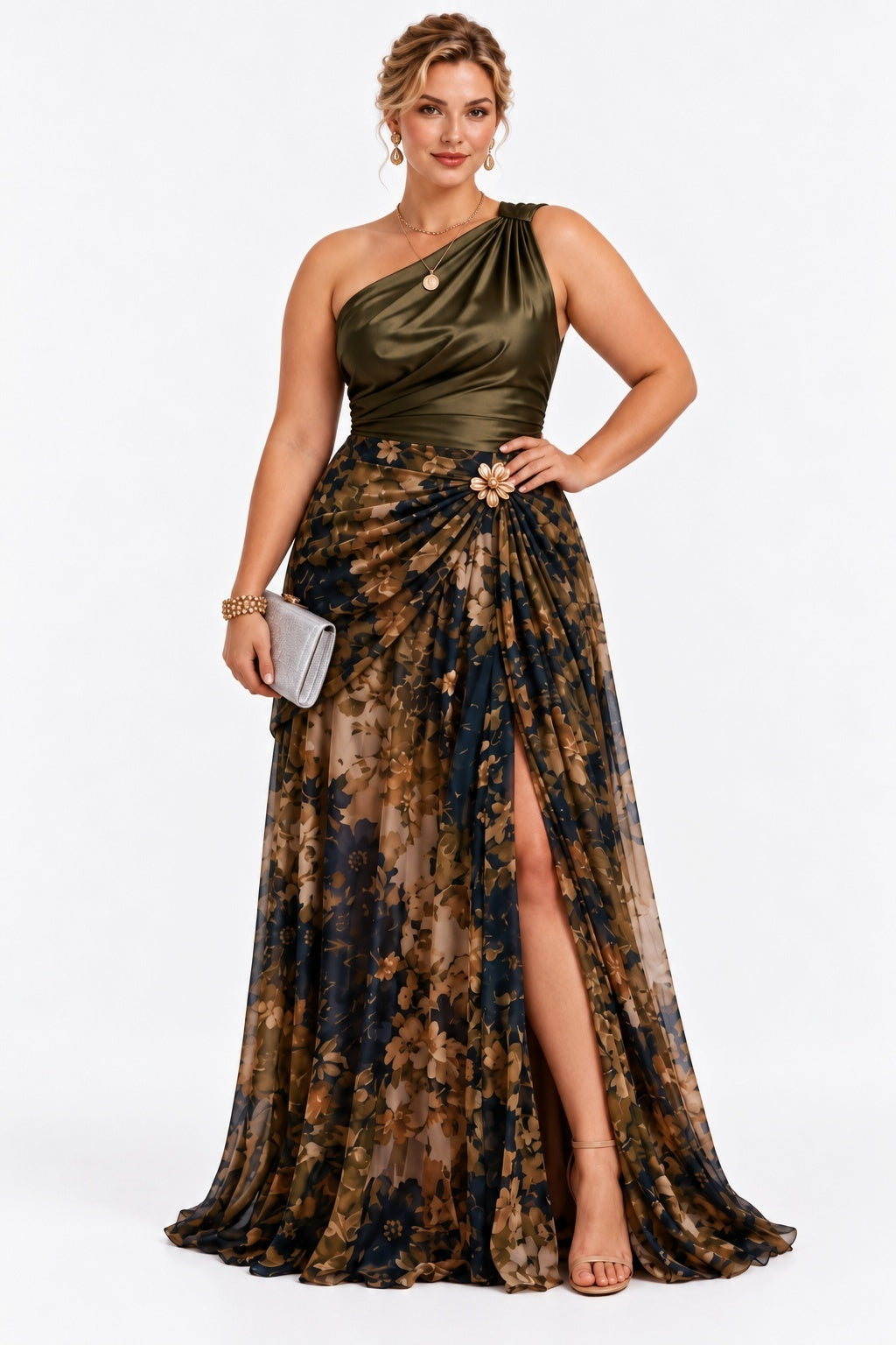 Sheath-Column Floor Length Stretch Satin Print Wedding Guest Dress CG0375