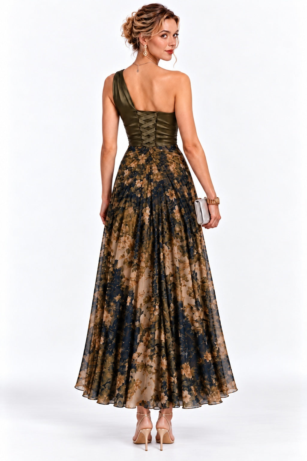 Sheath-Column Ankle Length Stretch Satin Printed Wedding Guest Dress CG0376