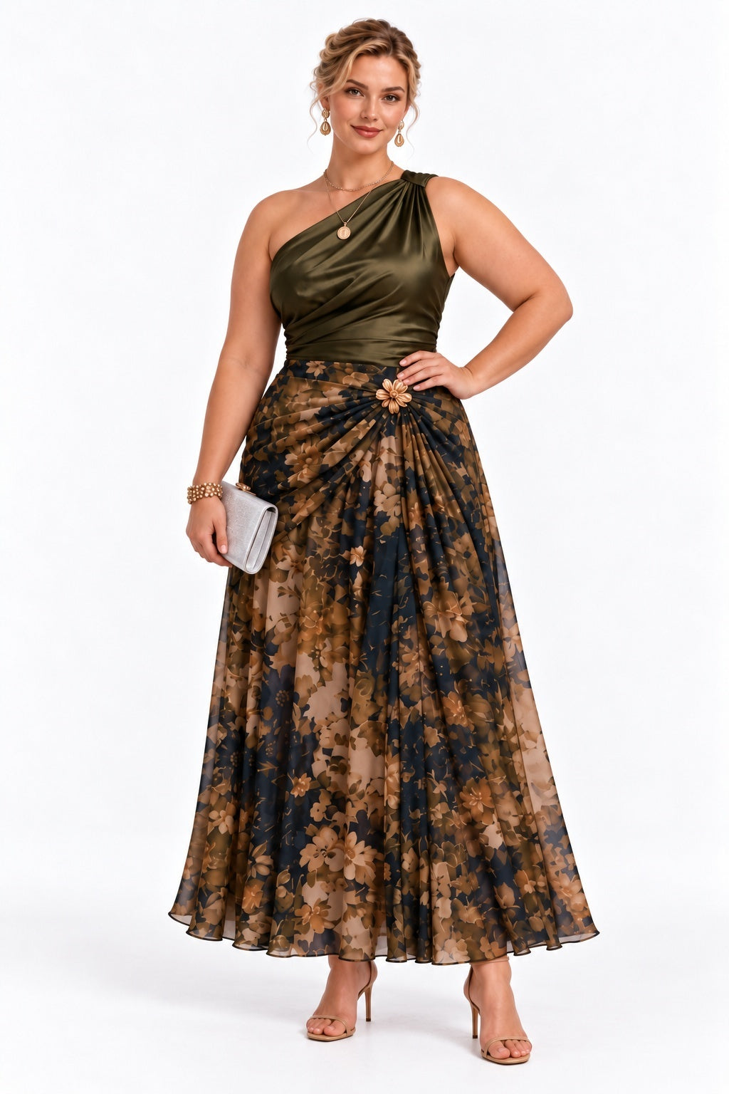 Sheath-Column Ankle Length Stretch Satin Printed Wedding Guest Dress CG0376