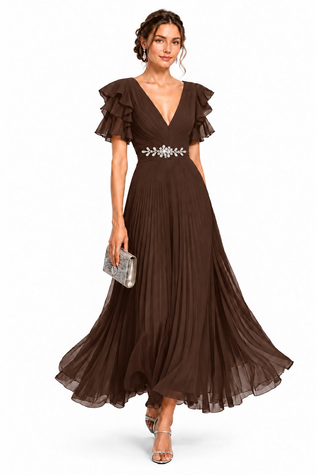 A-Line Ankle Length Chiffon Wedding Guest Dress CG0377