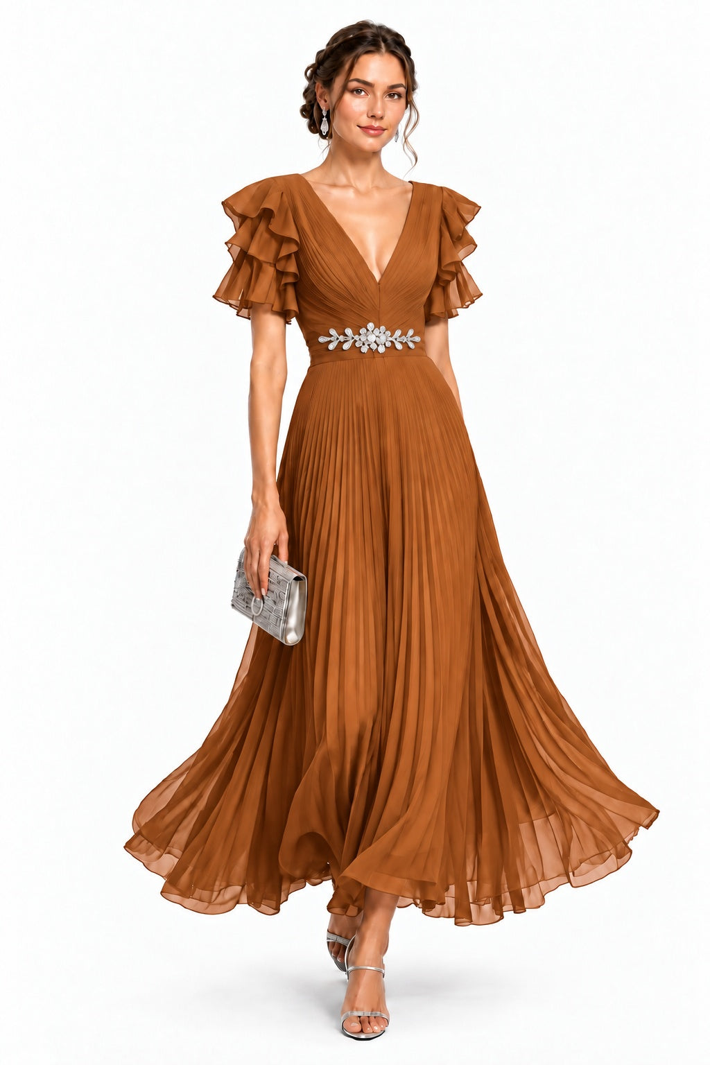 A-Line Ankle Length Chiffon Wedding Guest Dress CG0377