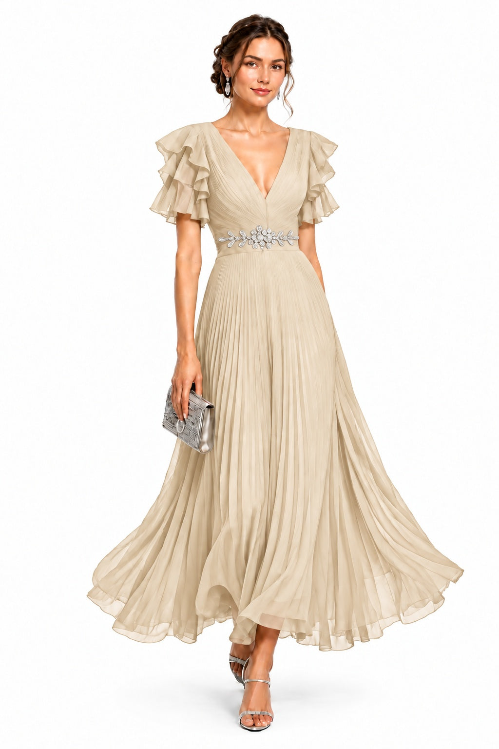 A-Line Ankle Length Chiffon Wedding Guest Dress CG0377