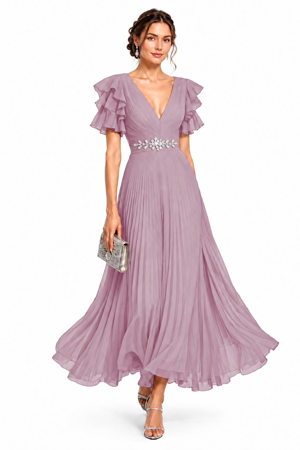 A-Line Ankle Length Chiffon Wedding Guest Dress CG0377