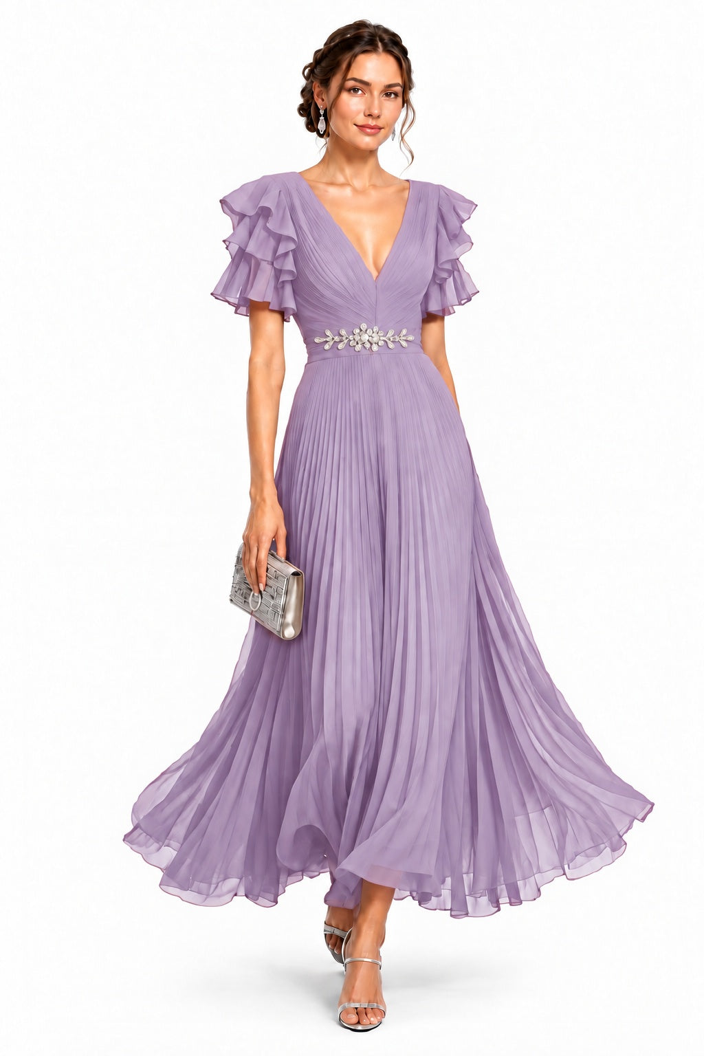 A-Line Ankle Length Chiffon Wedding Guest Dress CG0377