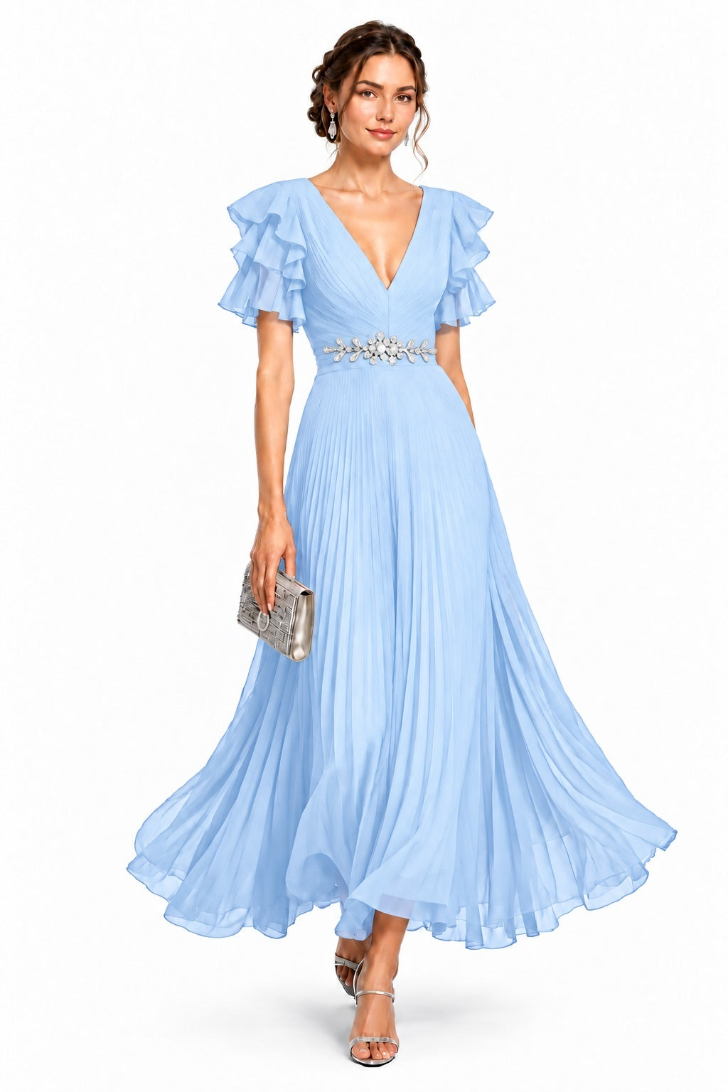 A-Line Ankle Length Chiffon Wedding Guest Dress CG0377
