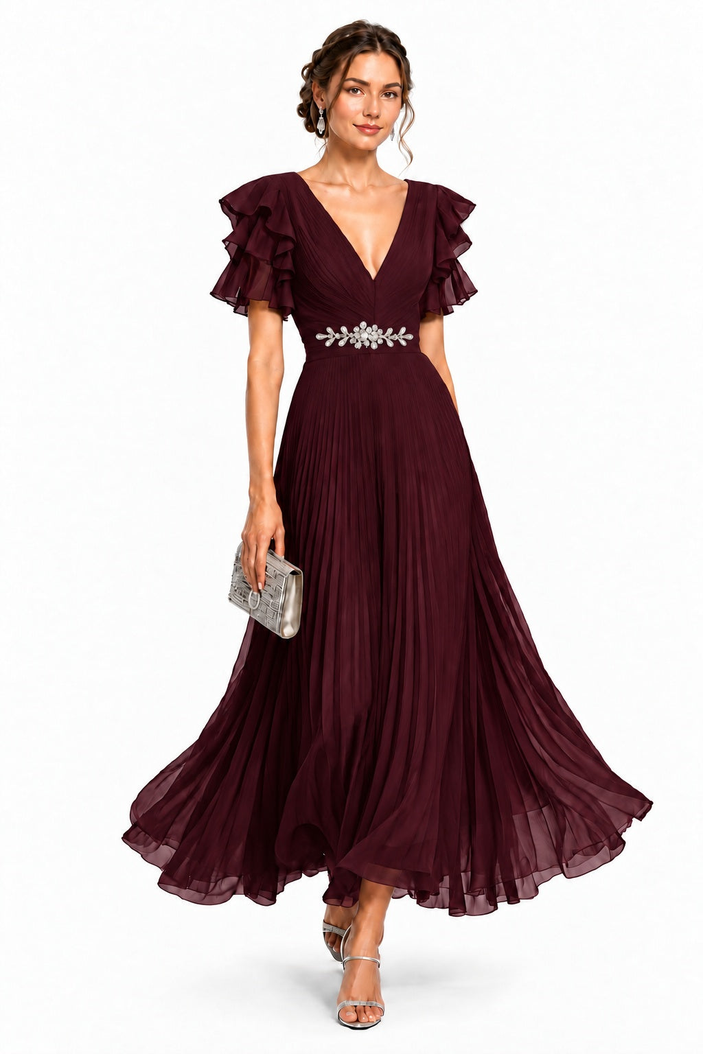 A-Line Ankle Length Chiffon Wedding Guest Dress CG0377