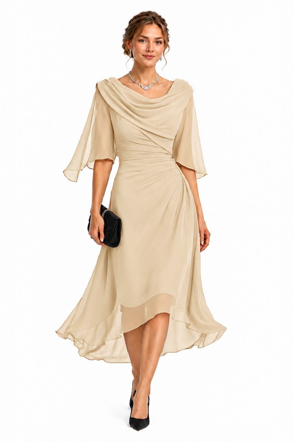 Sheath-Column High-Low Chiffon Wedding Guest Dress CG0378