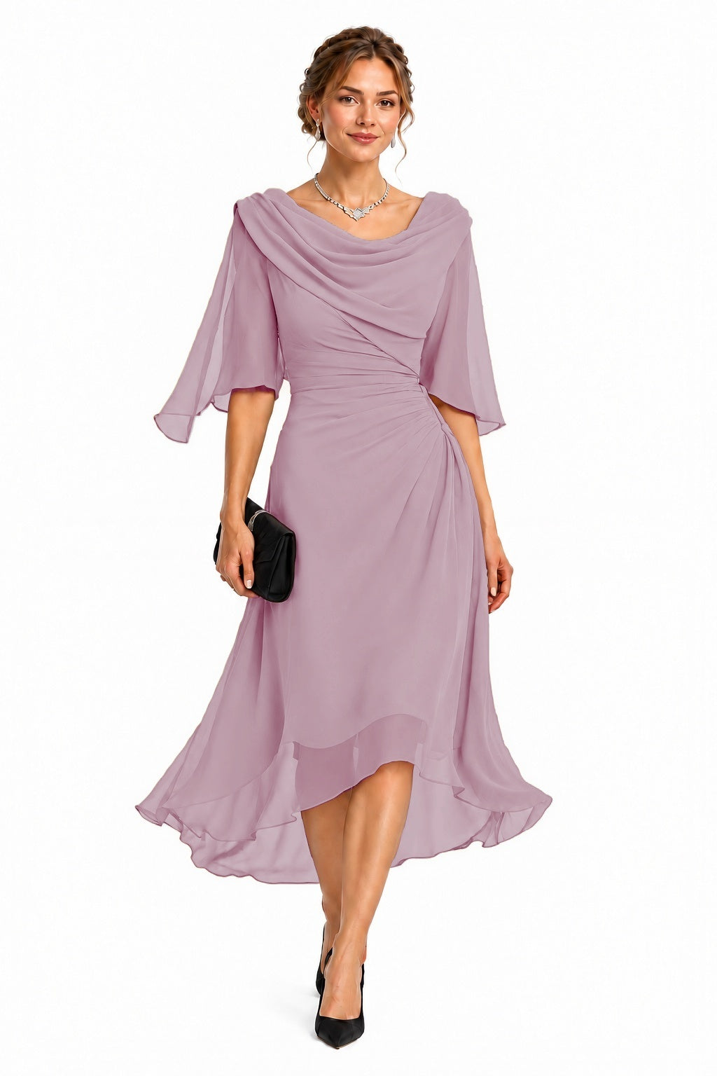 Sheath-Column High-Low Chiffon Wedding Guest Dress CG0378