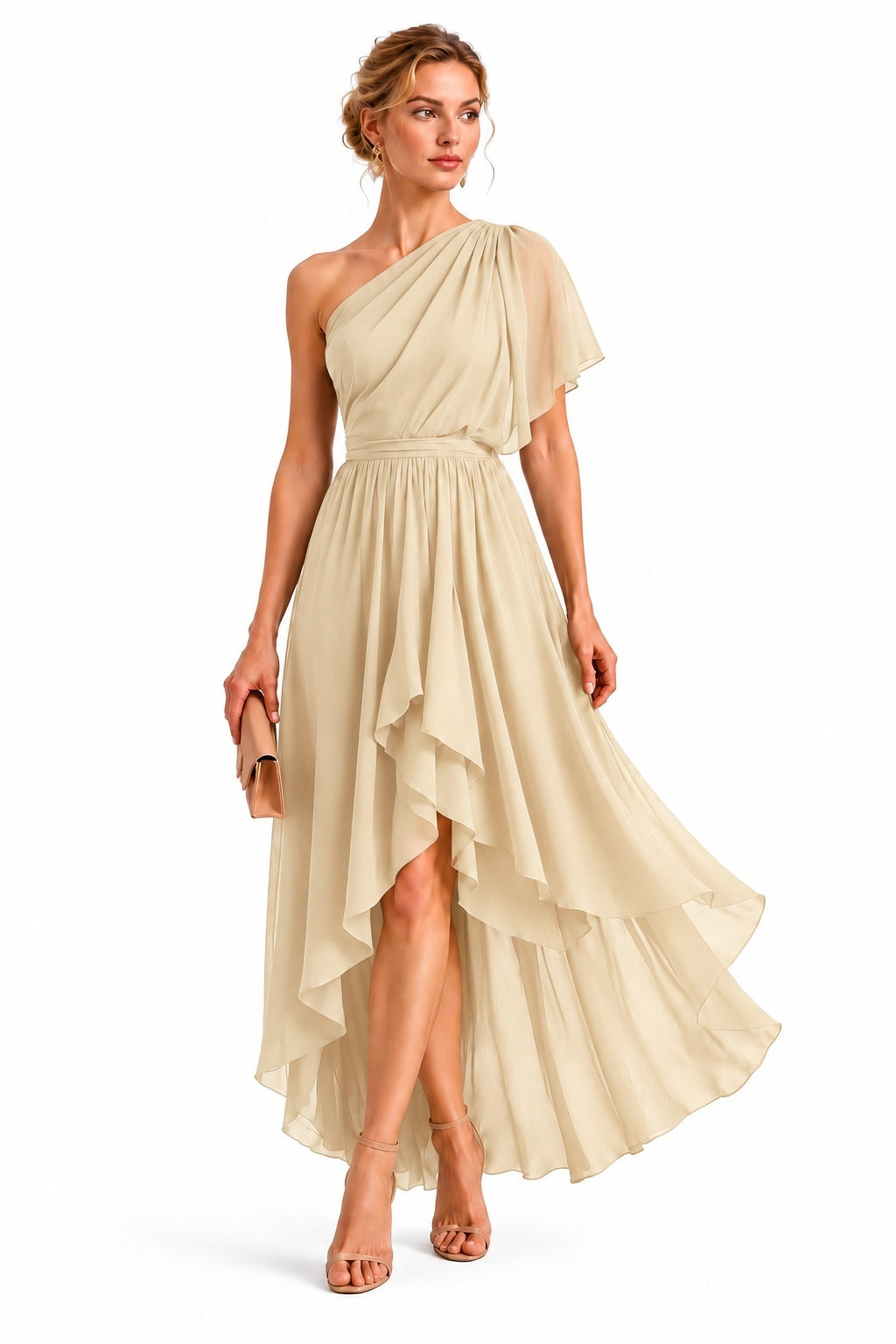 A-Line High-Low Chiffon Wedding Guest Dress CG0380