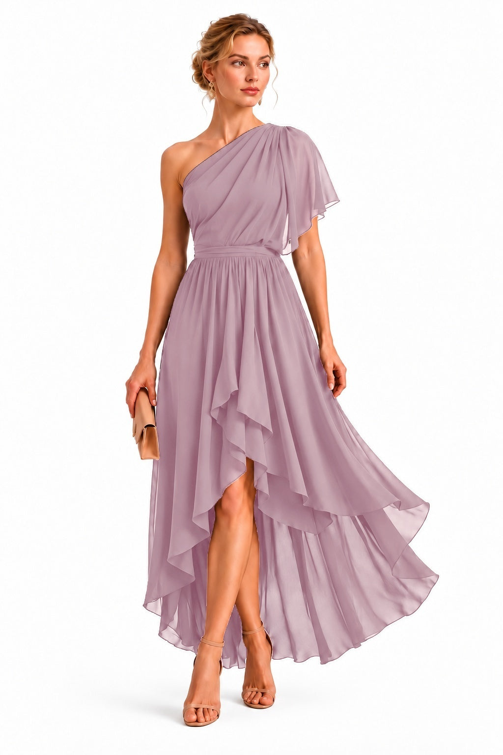 A-Line High-Low Chiffon Wedding Guest Dress CG0380