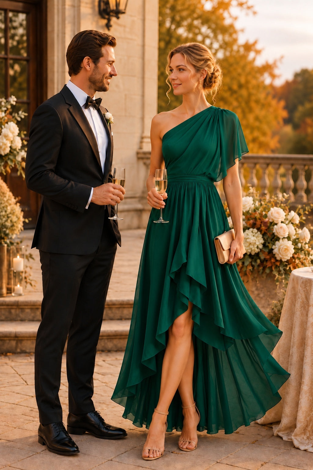 A-Line High-Low Chiffon Wedding Guest Dress CG0380