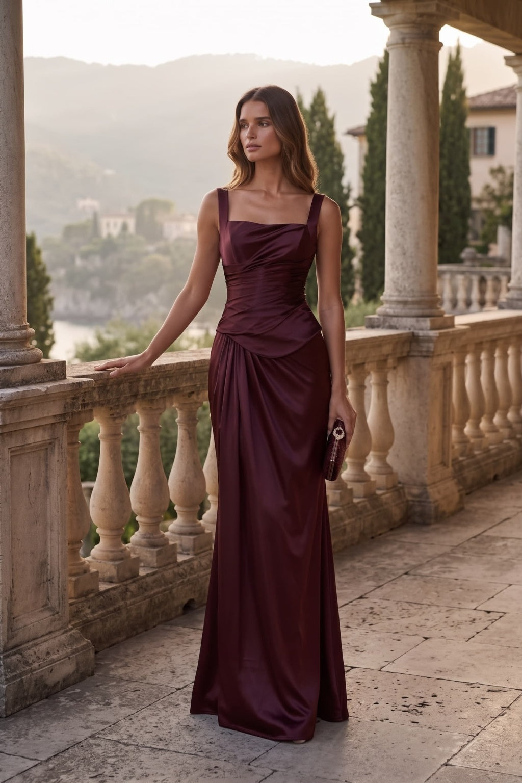 Trumpet-Mermaid Floor Length Stretch Satin Wedding Guest Dress CG0381