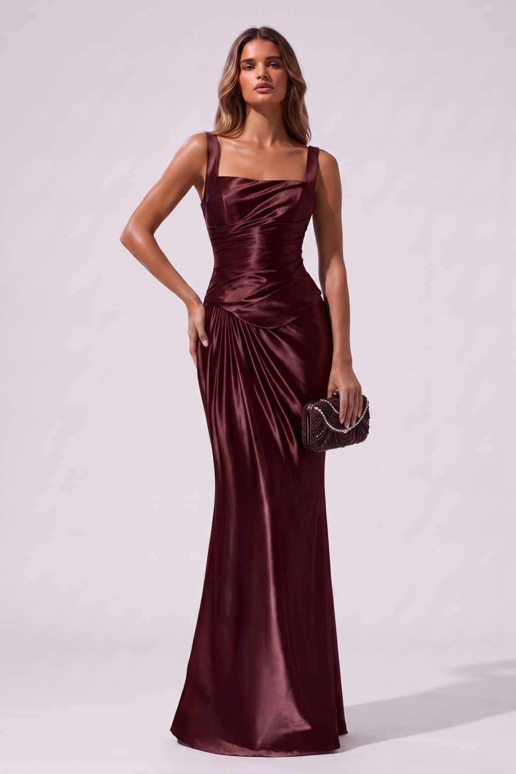 Trumpet-Mermaid Floor Length Stretch Satin Wedding Guest Dress CG0381