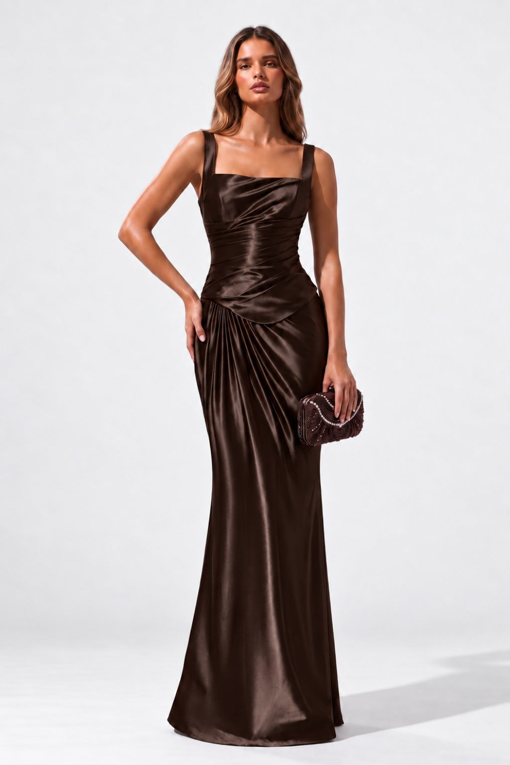 Trumpet-Mermaid Floor Length Stretch Satin Wedding Guest Dress CG0381
