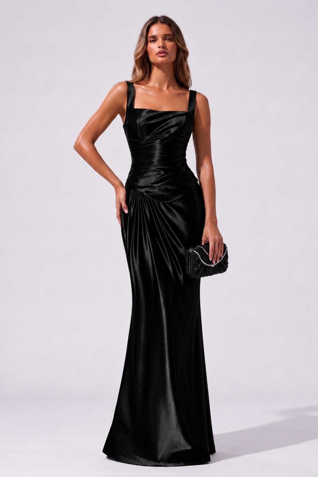 Trumpet-Mermaid Floor Length Stretch Satin Wedding Guest Dress CG0381