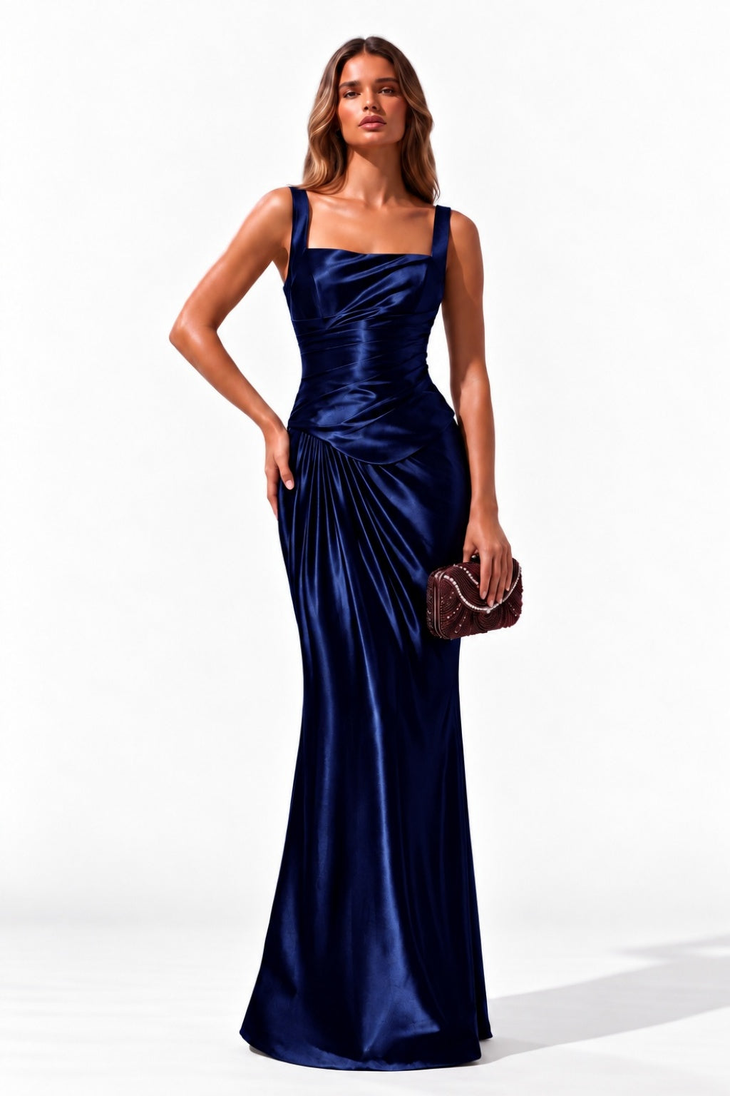 Trumpet-Mermaid Floor Length Stretch Satin Wedding Guest Dress CG0381