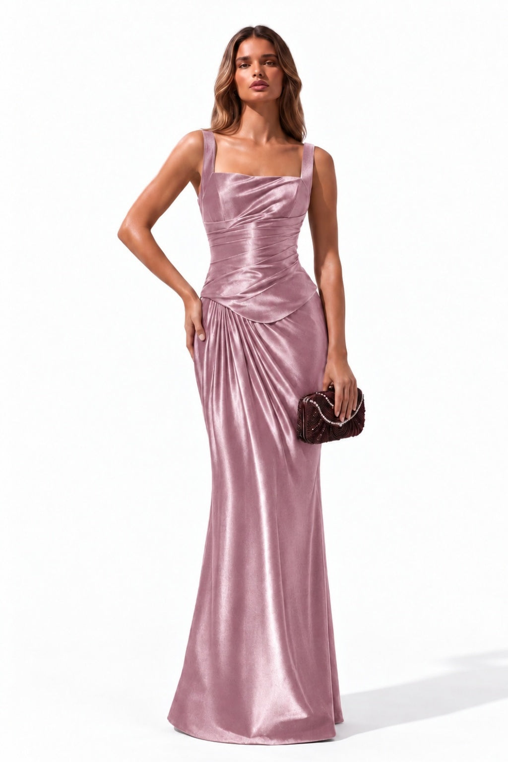 Trumpet-Mermaid Floor Length Stretch Satin Wedding Guest Dress CG0381