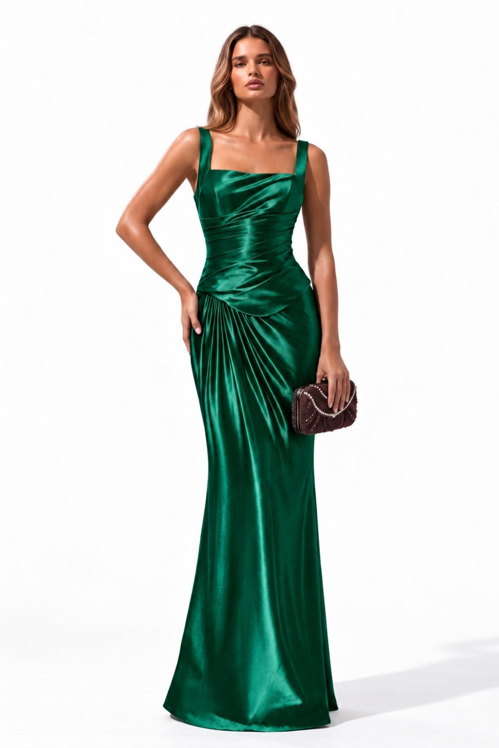 Trumpet-Mermaid Floor Length Stretch Satin Wedding Guest Dress CG0381