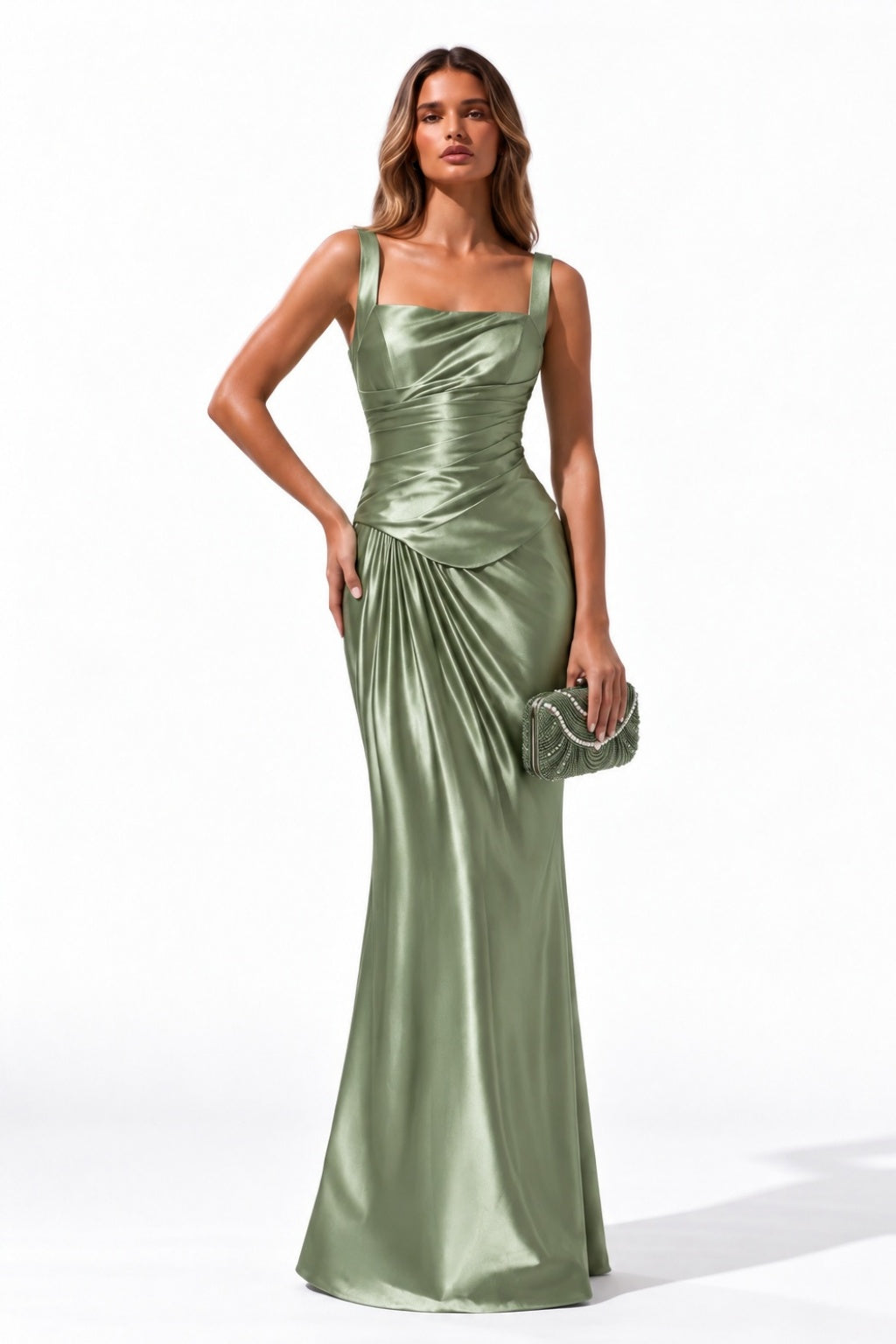 Trumpet-Mermaid Floor Length Stretch Satin Wedding Guest Dress CG0381