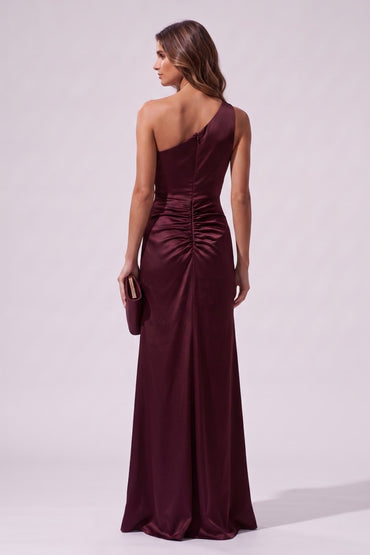 Sheath-Column Floor Length Stretch Satin Wedding Guest Dress CG0382 - Wine - COCOMELODY