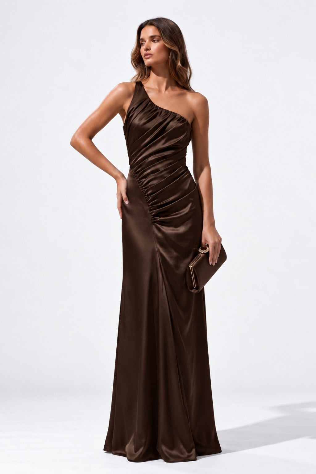 Sheath-Column Floor Length Stretch Satin Wedding Guest Dress CG0382