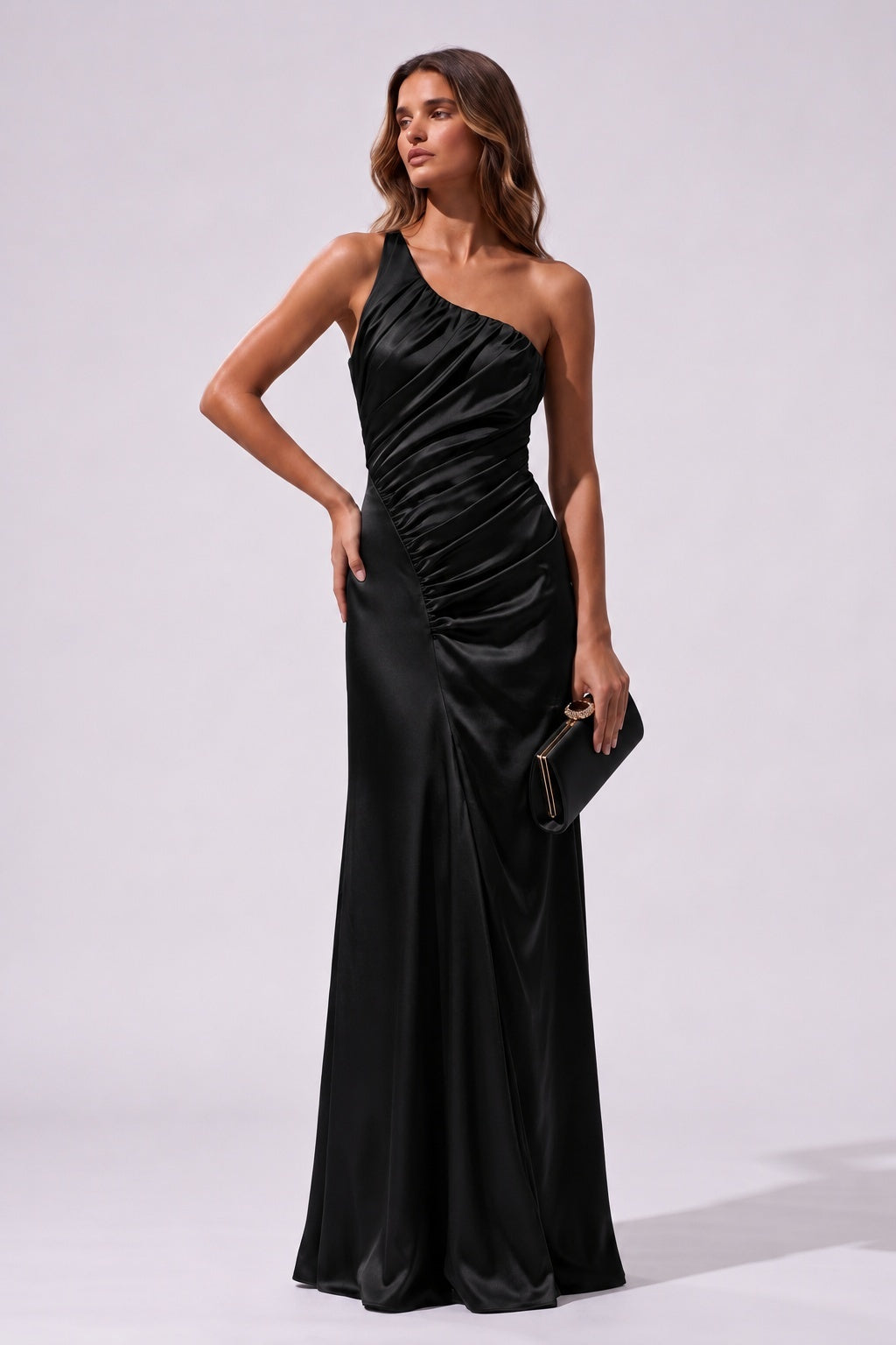Sheath-Column Floor Length Stretch Satin Wedding Guest Dress CG0382