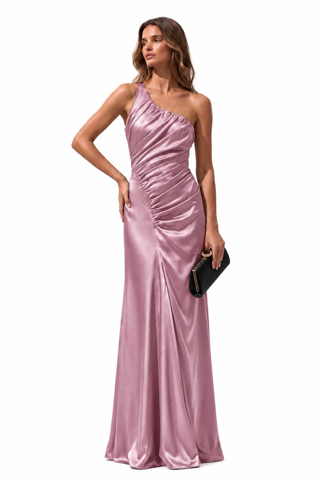 Sheath-Column Floor Length Stretch Satin Wedding Guest Dress CG0382