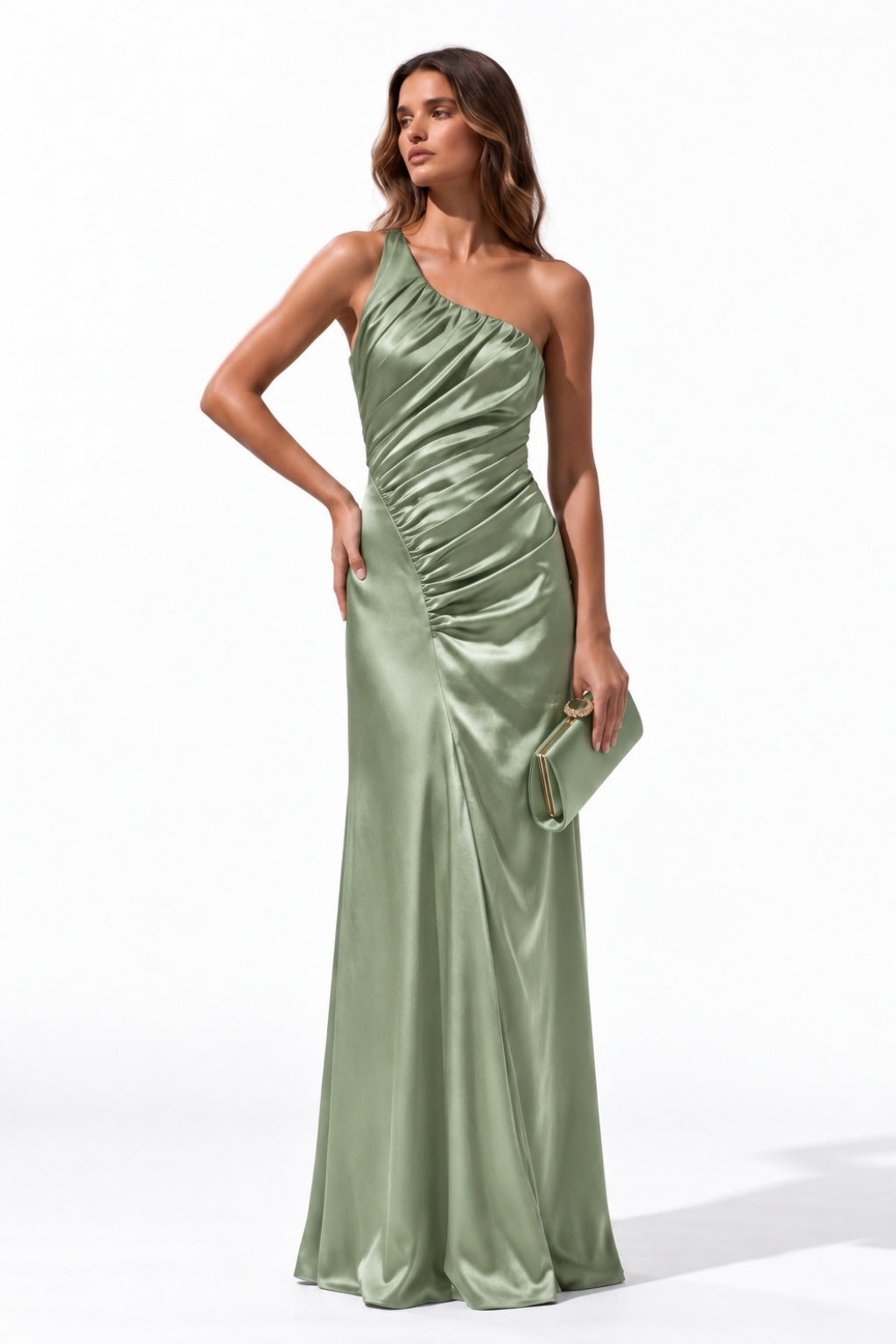 Sheath-Column Floor Length Stretch Satin Wedding Guest Dress CG0382