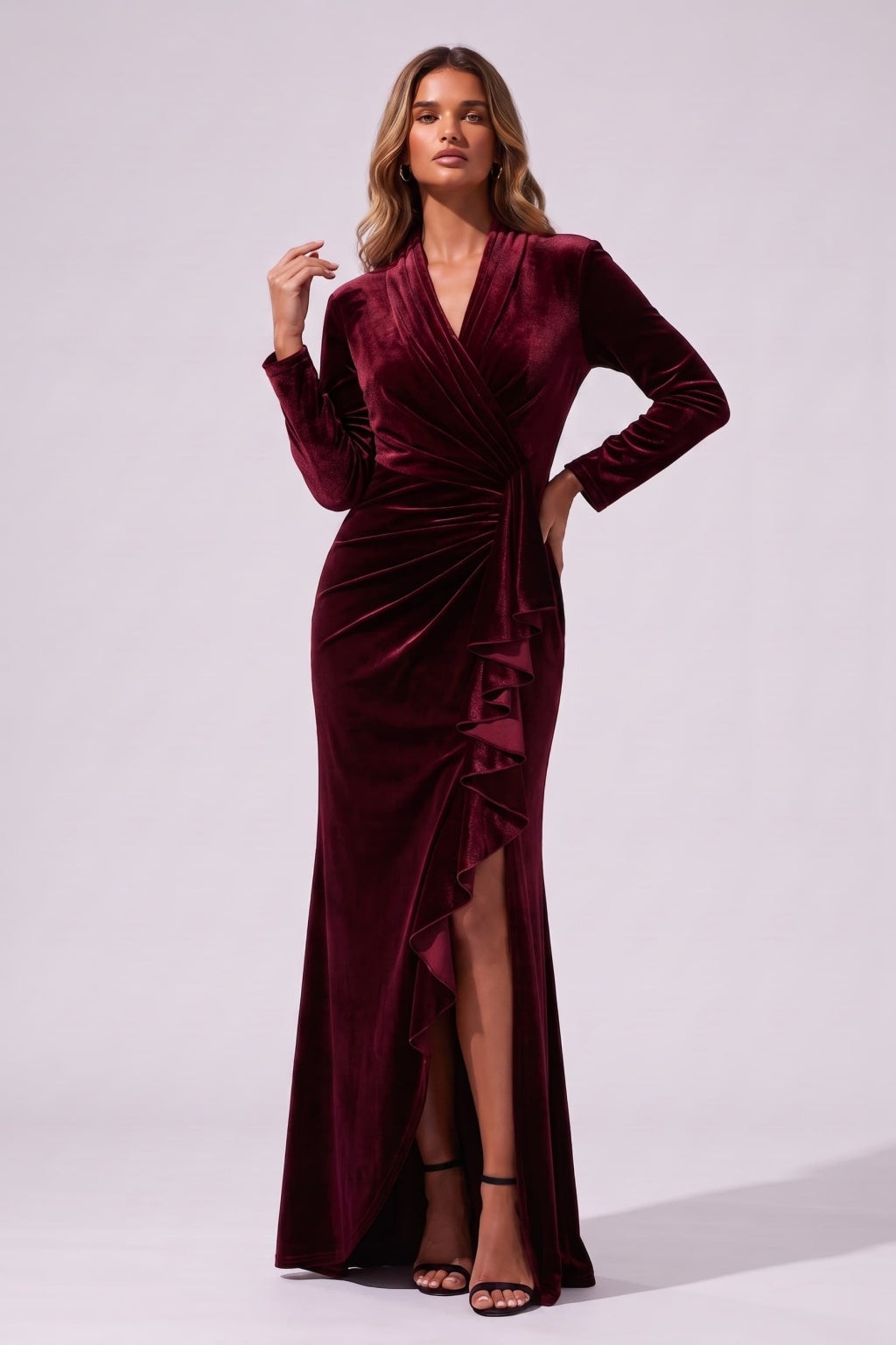 Sheath-Column Floor Length Velvet Wedding Guest Dress CG0384