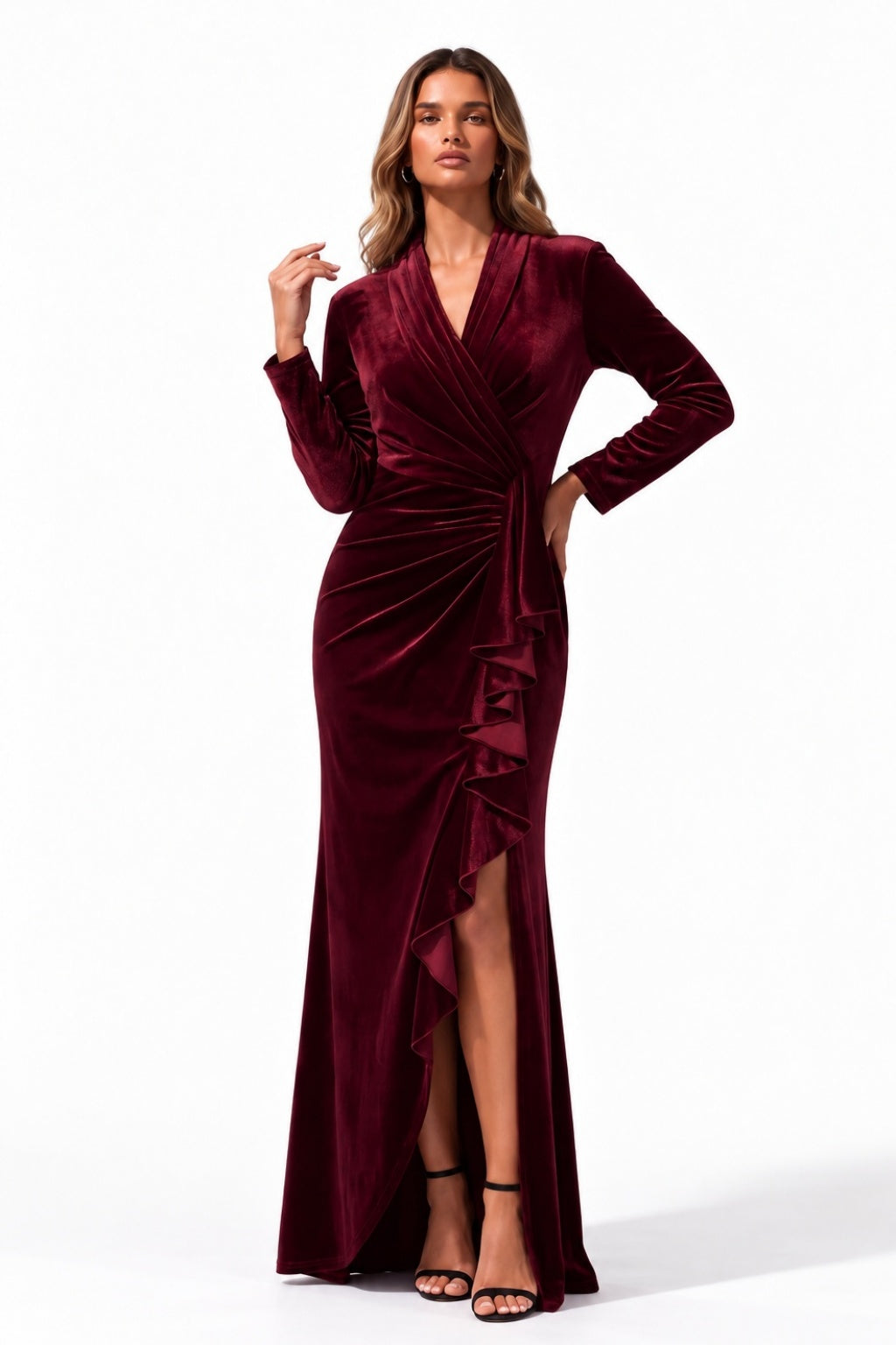 Sheath-Column Floor Length Velvet Wedding Guest Dress CG0384