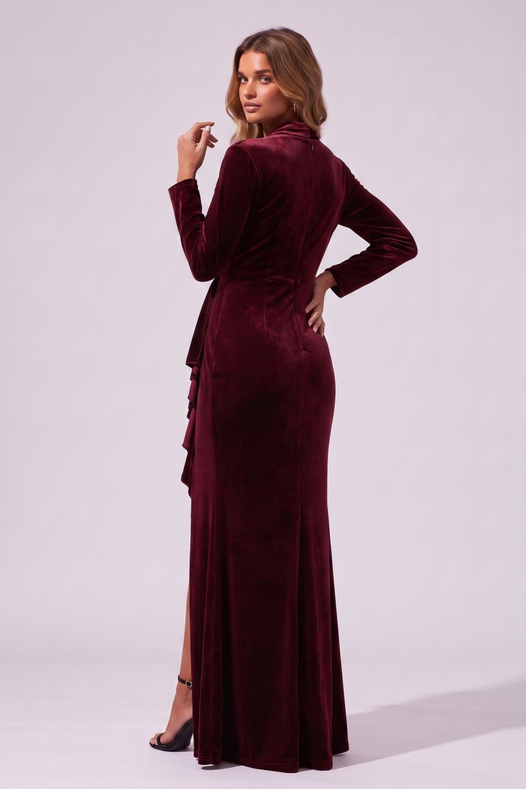 Sheath-Column Floor Length Velvet Wedding Guest Dress CG0384