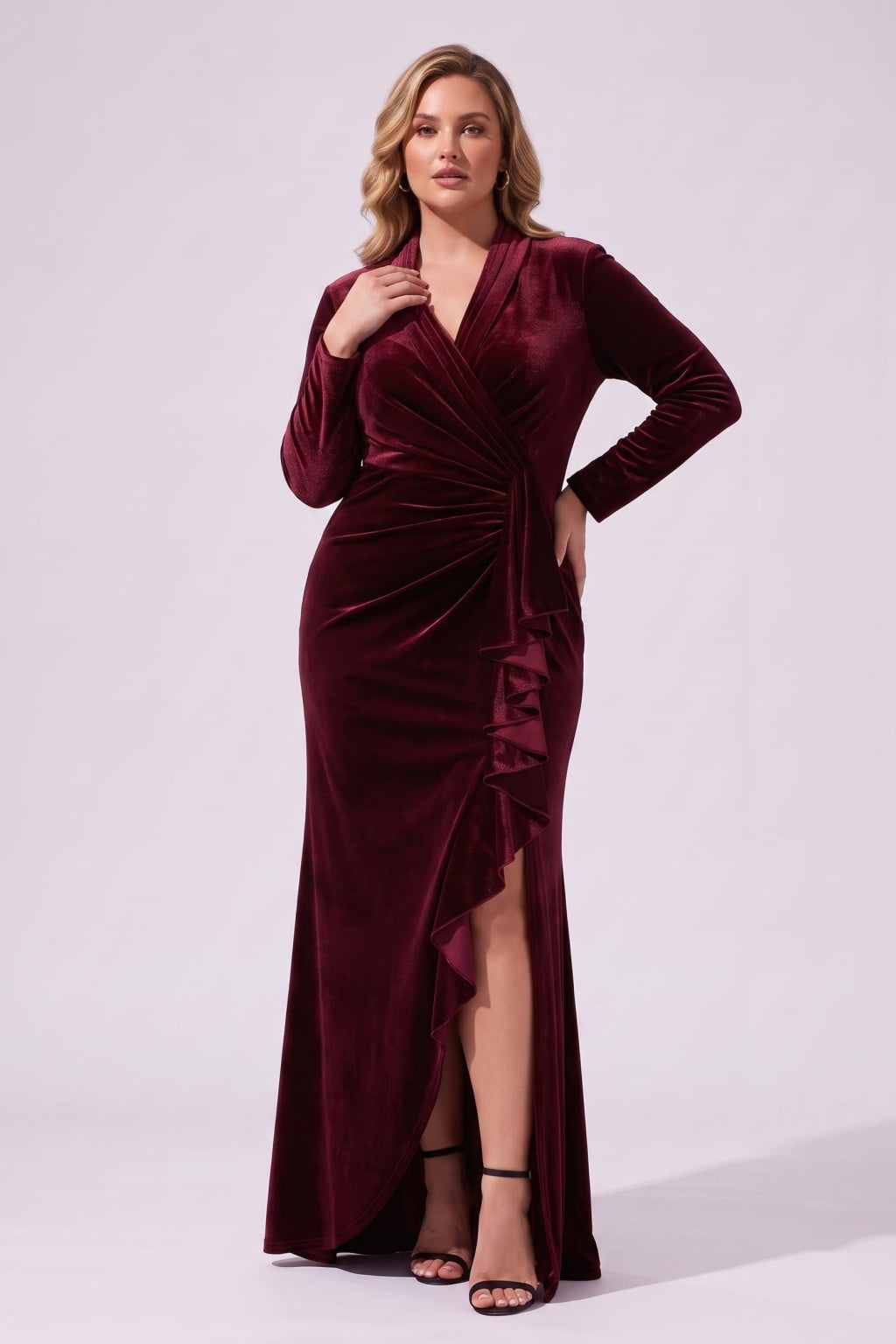 Sheath-Column Floor Length Velvet Wedding Guest Dress CG0384