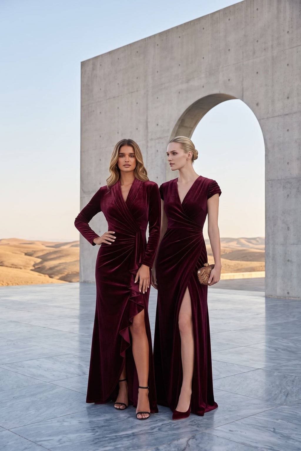 Sheath-Column Floor Length Velvet Wedding Guest Dress CG0384