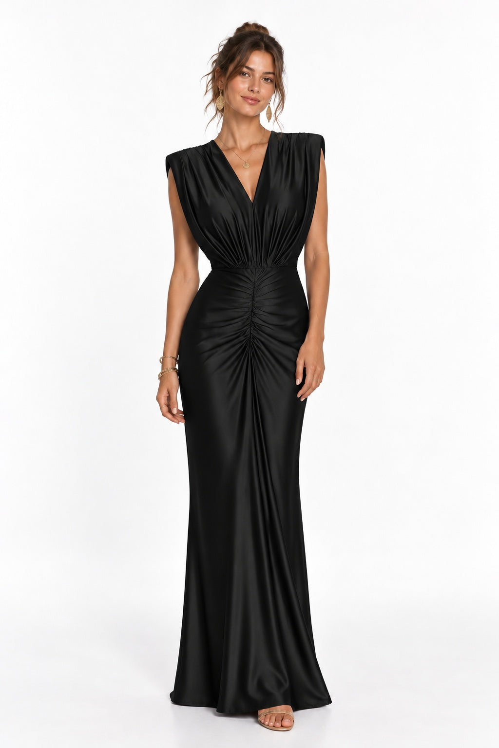 Sheath-Column Floor Length Stretch Satin Wedding Guest Dress CG0385 - Black - COCOMELODY