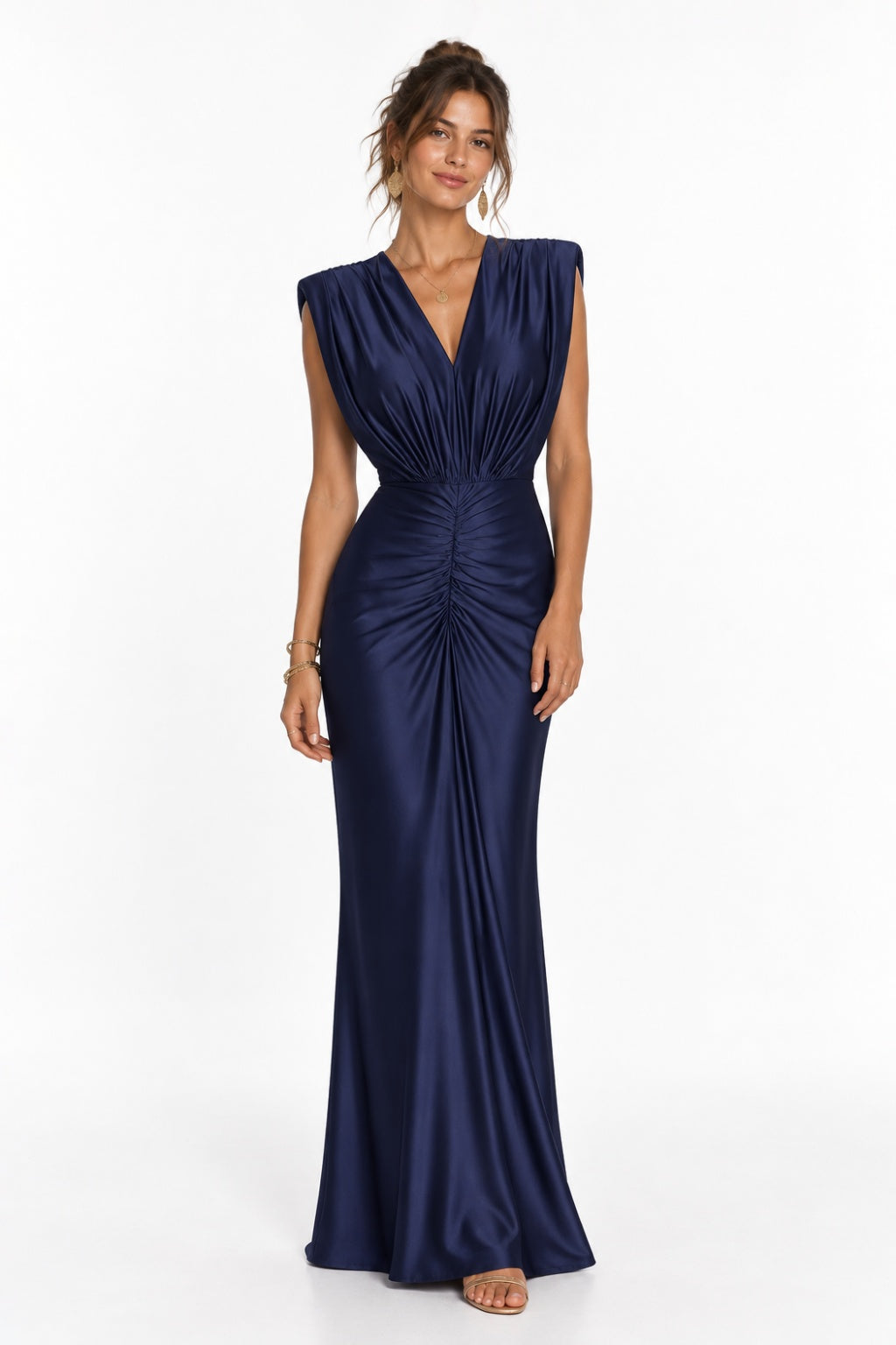 Sheath-Column Floor Length Stretch Satin Wedding Guest Dress CG0385 - Dark Navy - COCOMELODY