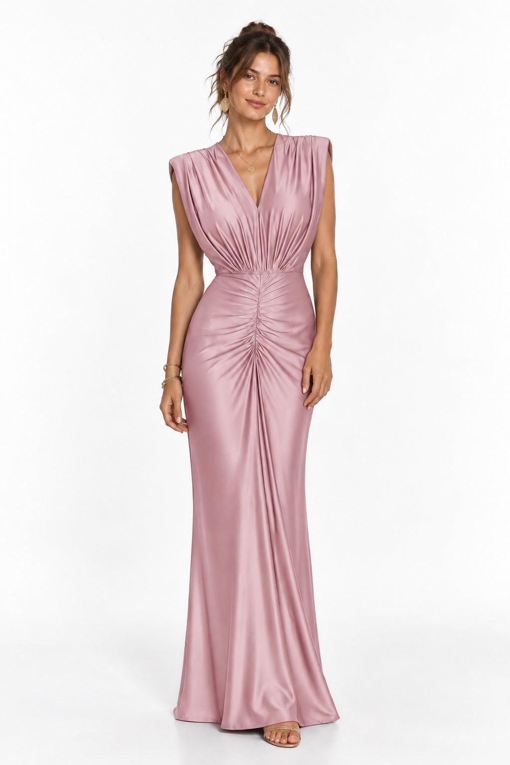 Sheath-Column Floor Length Stretch Satin Wedding Guest Dress CG0385 - Dusty Rose - COCOMELODY