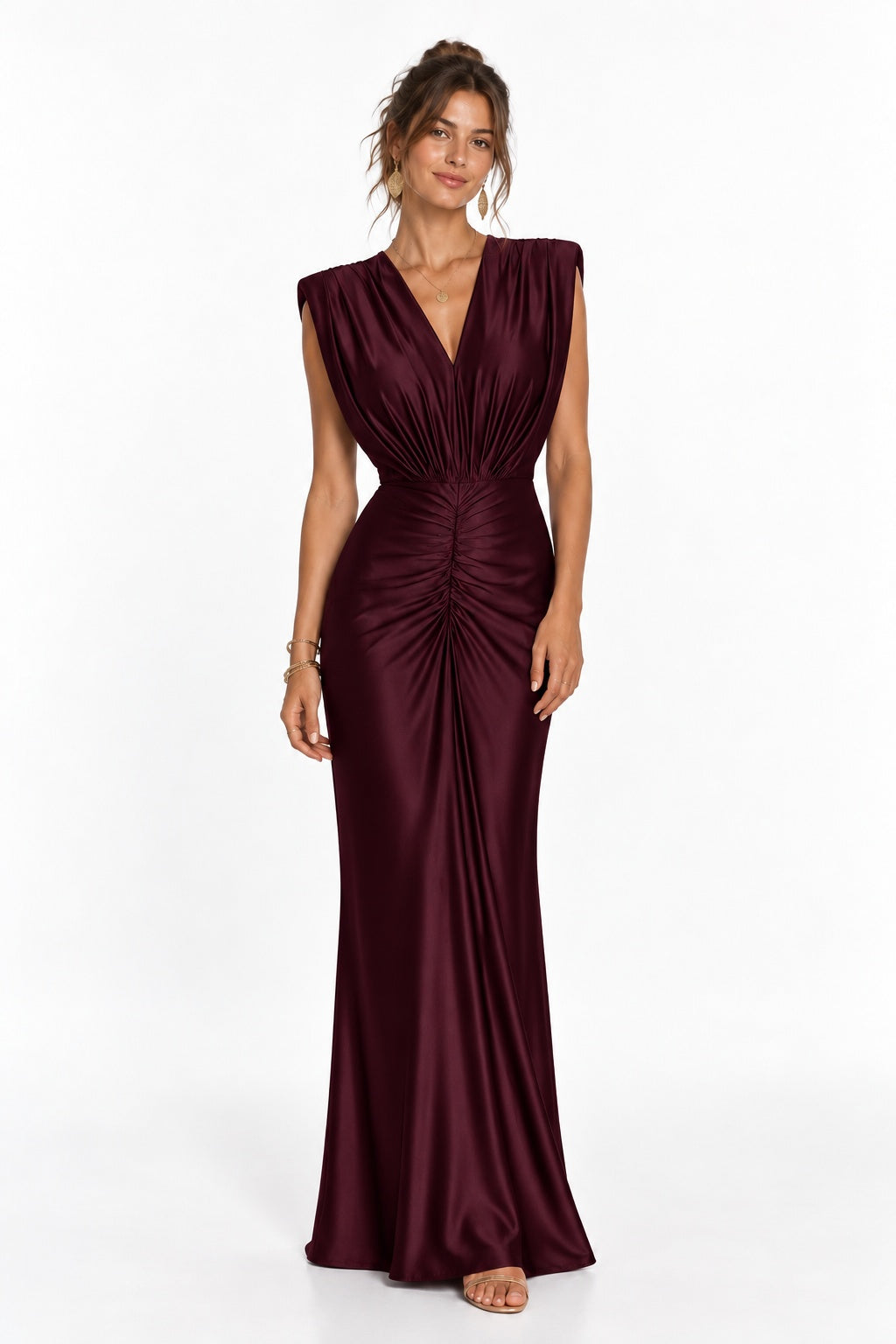 Sheath-Column Floor Length Stretch Satin Wedding Guest Dress CG0385 - Wine - COCOMELODY