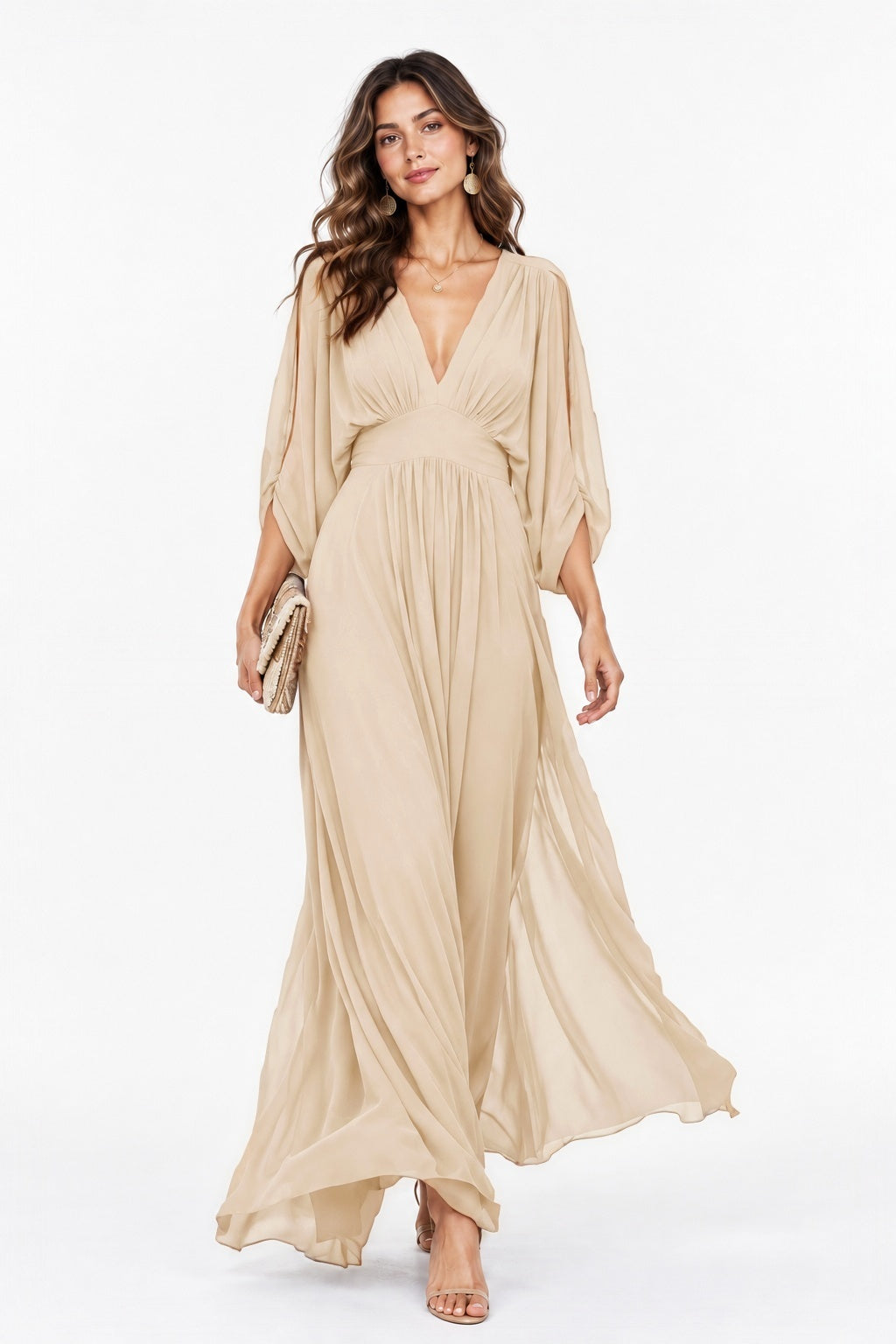A-Line Ankle Length Chiffon Wedding Guest Dress CG0386 - Champagne - COCOMELODY