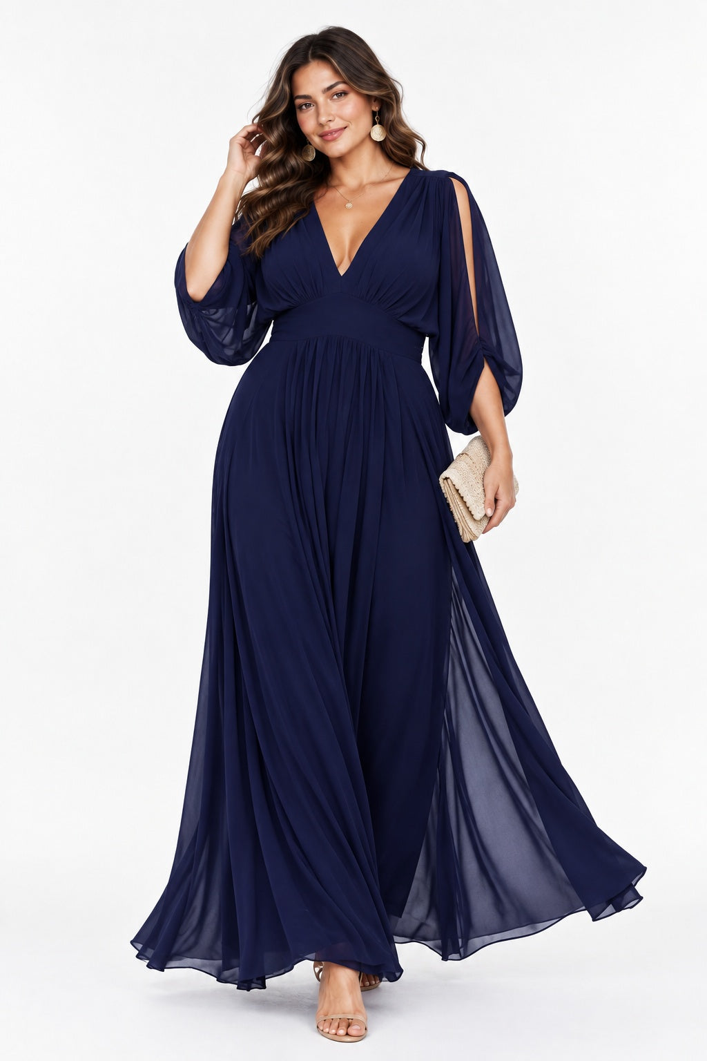 A-Line Ankle Length Chiffon Wedding Guest Dress CG0386 - Dark Navy - COCOMELODY
