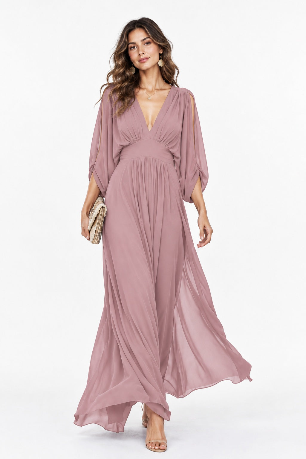 A-Line Ankle Length Chiffon Wedding Guest Dress CG0386 - Dusty Mauve - COCOMELODY