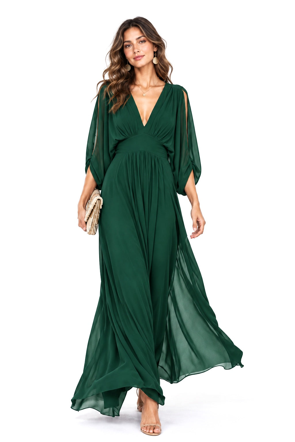 A-Line Ankle Length Chiffon Wedding Guest Dress CG0386 - Hunter Green - COCOMELODY