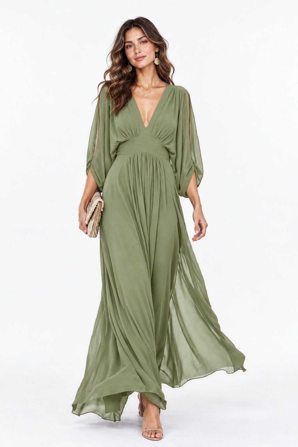 A-Line Ankle Length Chiffon Wedding Guest Dress CG0386 - Olive Green - COCOMELODY