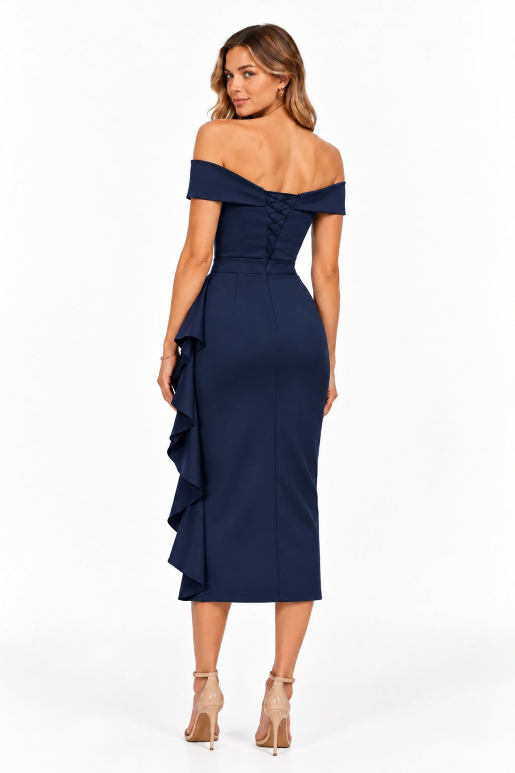 Sheath-Column Tea Length Elastic Cloth Wedding Guest Dress CG0387 - Dark Navy - COCOMELODY
